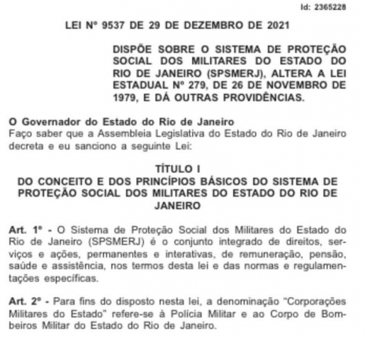 Governador Cláudio Castro sanciona lei que cria o Sistema de Proteção Social dos Militares do Estado