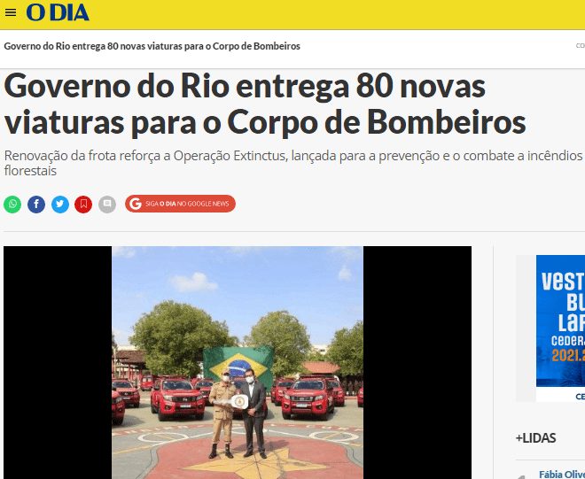 Governo do Rio entrega 80 novas viaturas para o Corpo de Bombeiros (O Dia)