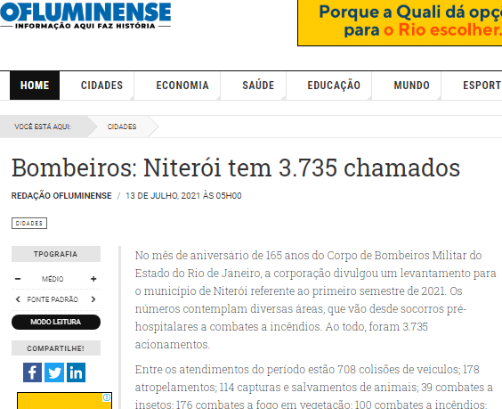 Bombeiros: Niterói tem 3.735 chamados – O Fluminense