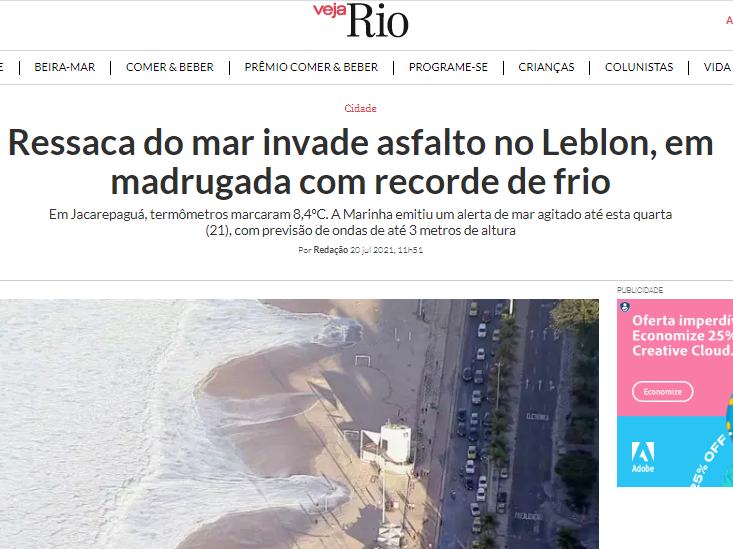 Ressaca do mar invade asfalto no Leblon, em madrugada com recorde de frio – Veja Rio