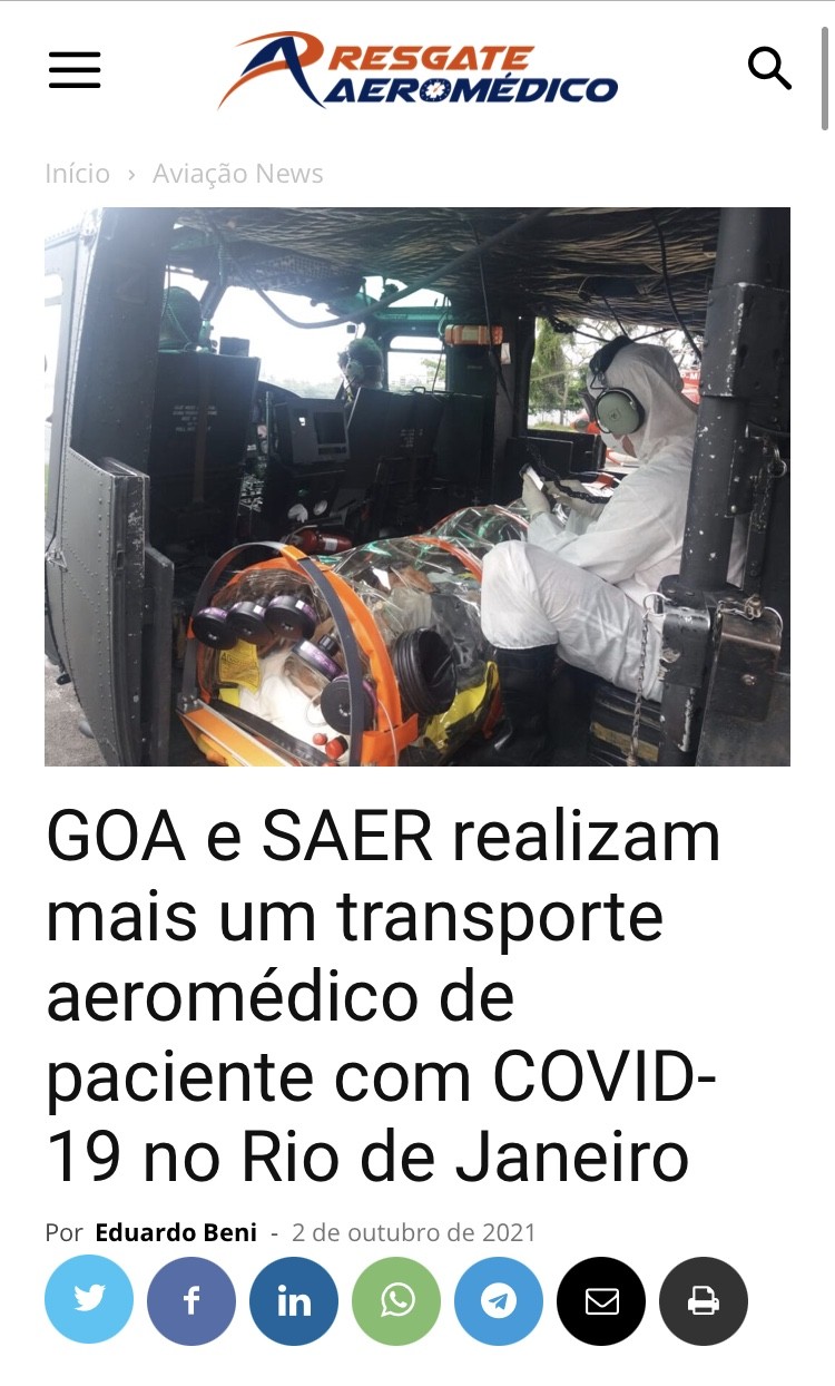CBMERJ realiza mais um resgate aéreo em paciente com Covod 19 – Resgate Aeromédico