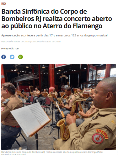 Banda Sinfônica do Corpo de Bombeiros RJ realiza concerto aberto ao público no Aterro do Flamengo (Rádio Tupi)