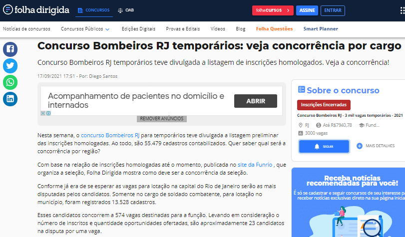 Concurso Bombeiros RJ temporários teve divulgada a listagem de inscrições homologados – Folha Dirigida