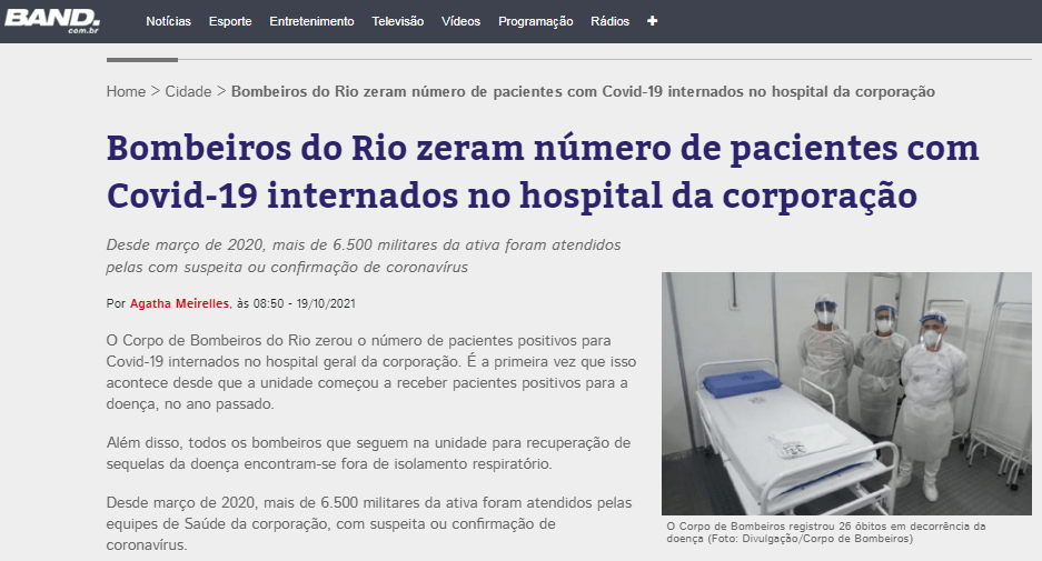 Bombeiros do Rio zeram número de pacientes com Covid-19 internados no hospital da corporação – Bandnews